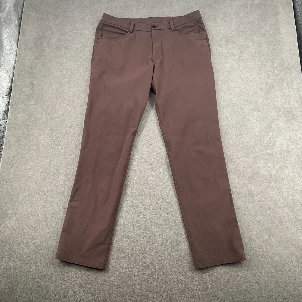 Lululemon Pants Mens 34 Dark Brown Logo Mid Rise Straight Leg Everyday Wear
